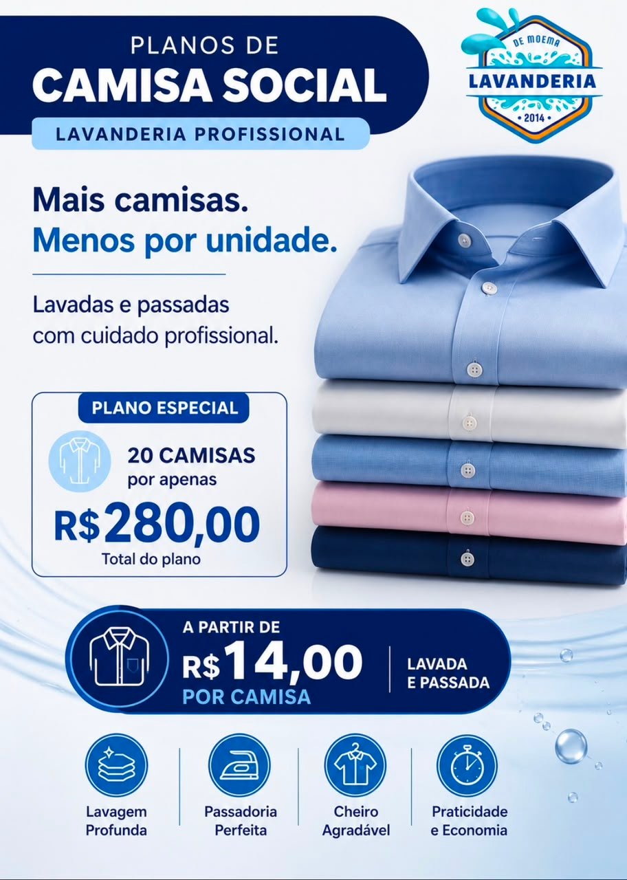 Plano especial de 20 camisas sociais por R$ 280,00